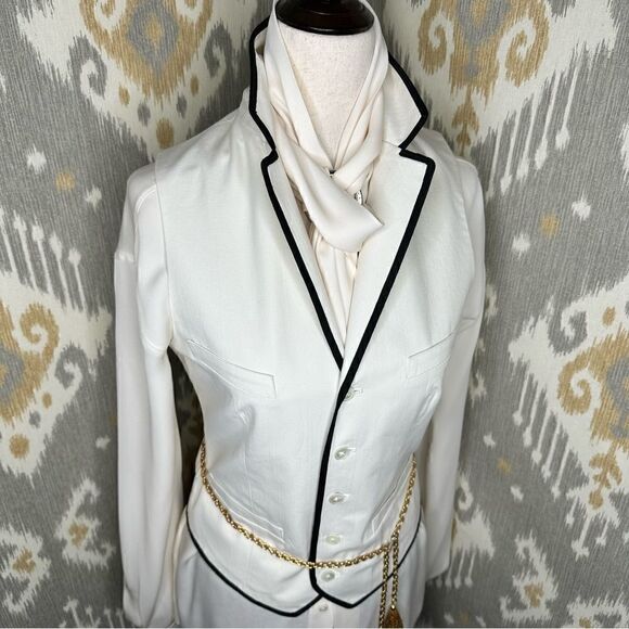 Ralph Lauren Cream with Black Trim Brushed Moleskin Cotton Waist Coat Gilet Vest - Picture 1 of 16